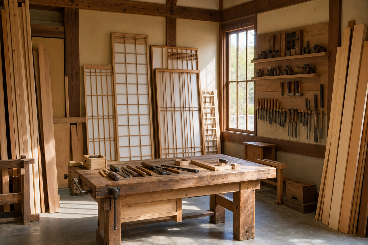 三原建具店の作業場